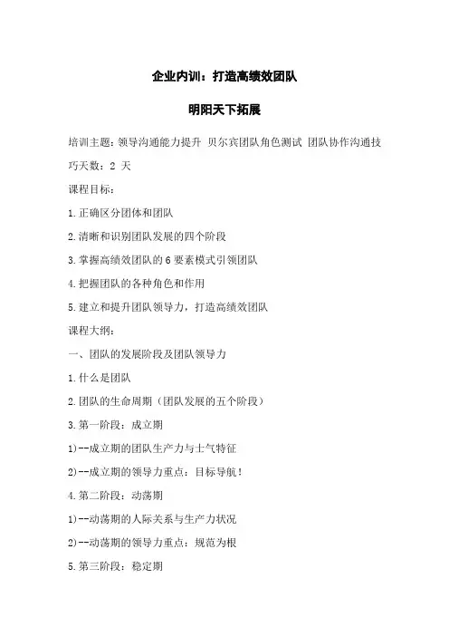 企业内训：打造高绩效团队