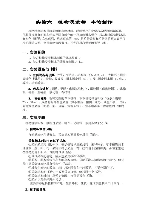 植物浸制标本的制作--实验指导-李艳菊