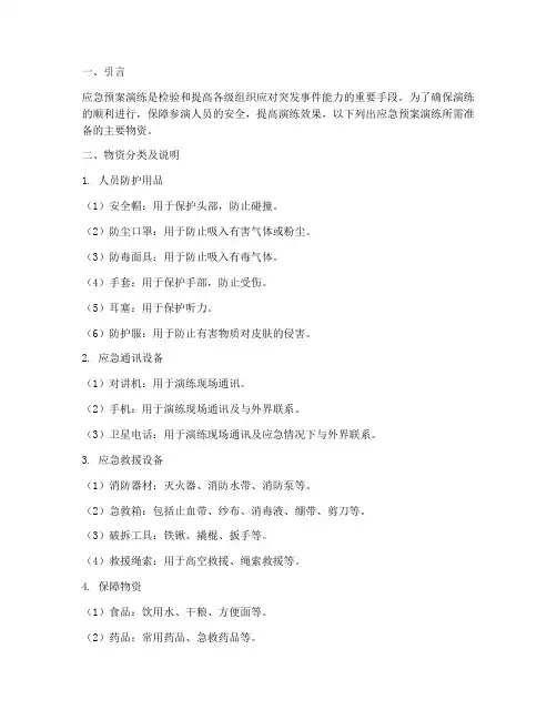 应急预案演练准备物资