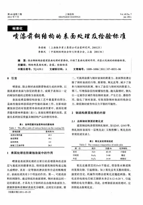 喷漆前钢结构的表面处理及检验标准