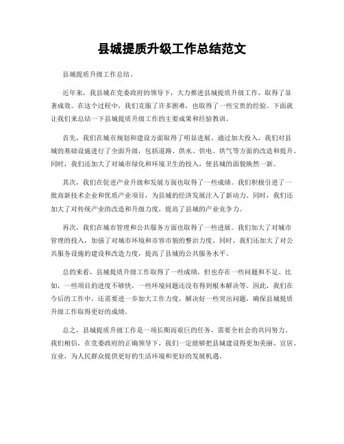 县城提质升级工作总结范文