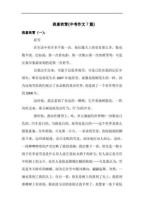 我喜欢冬天的雪(中考作文7篇)
