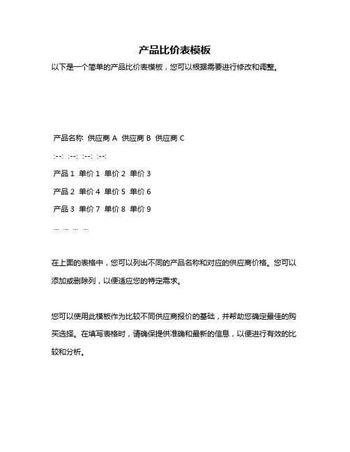 产品比价表模板