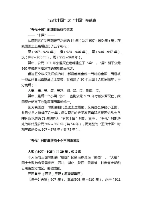 “五代十国”之“十国”帝系表