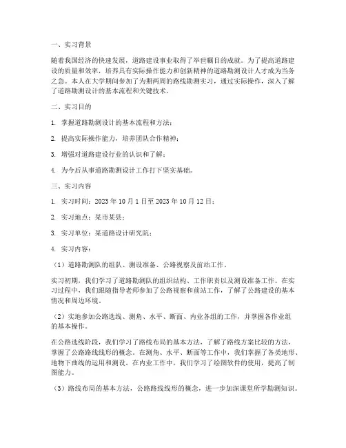 路线勘测实习实习报告