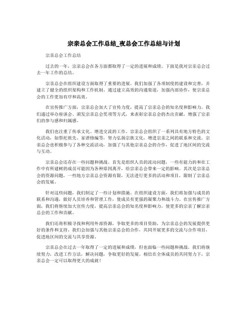 宗亲总会工作总结_夜总会工作总结与计划