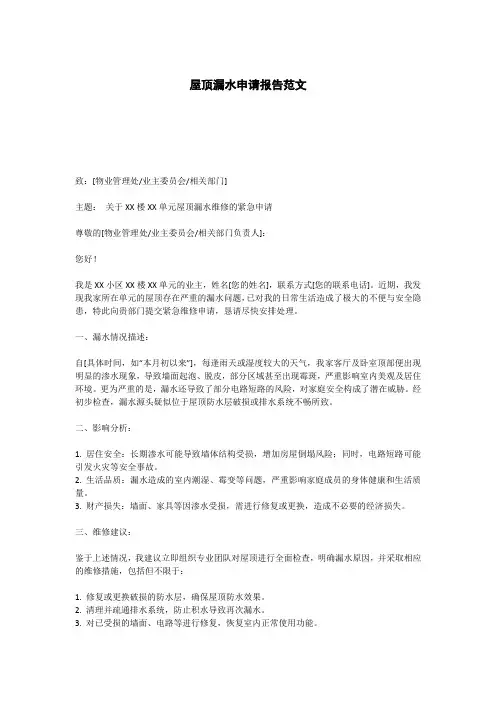 屋顶漏水申请报告范文