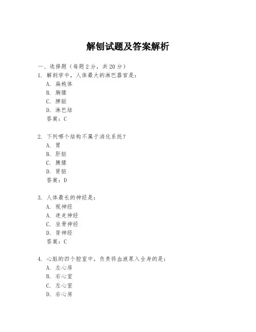 解刨试题及答案解析