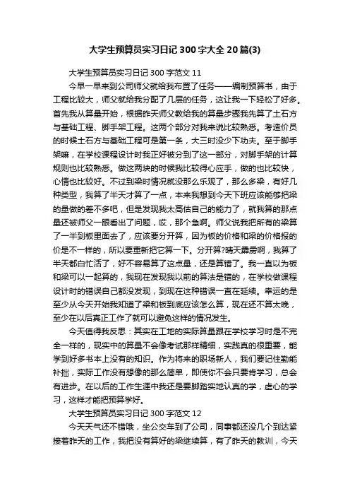 大学生预算员实习日记300字大全20篇（3）