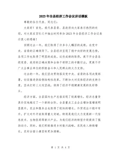 2023年全县经济工作会议讲话模板