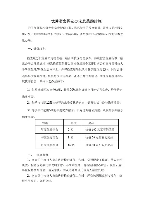 优秀宿舍评选办法及奖励措施 - 青岛科技大学研究生工作部