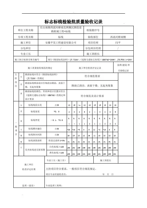 道路标志标线检验批质量验收记录