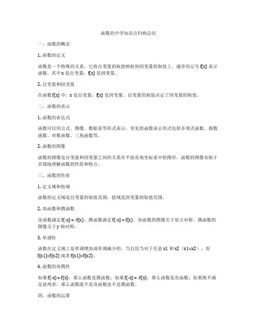 函数的中学知识点归纳总结