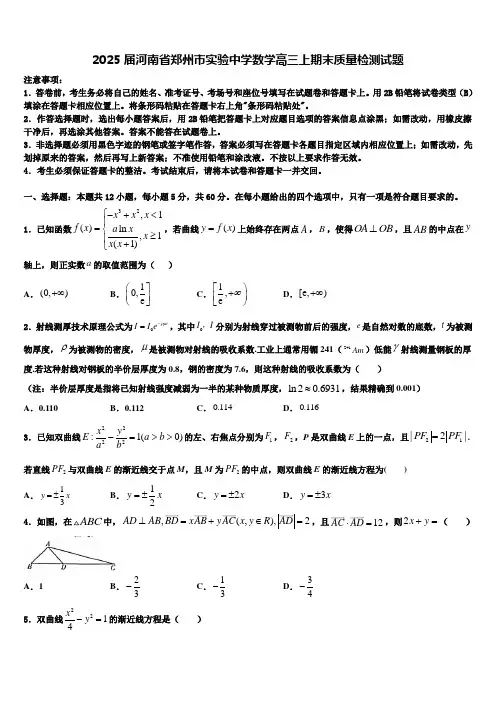 2025届河南省郑州市实验中学数学高三上期末质量检测试题含解析