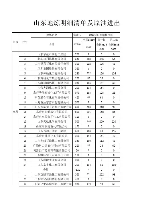 山东地炼明细清单