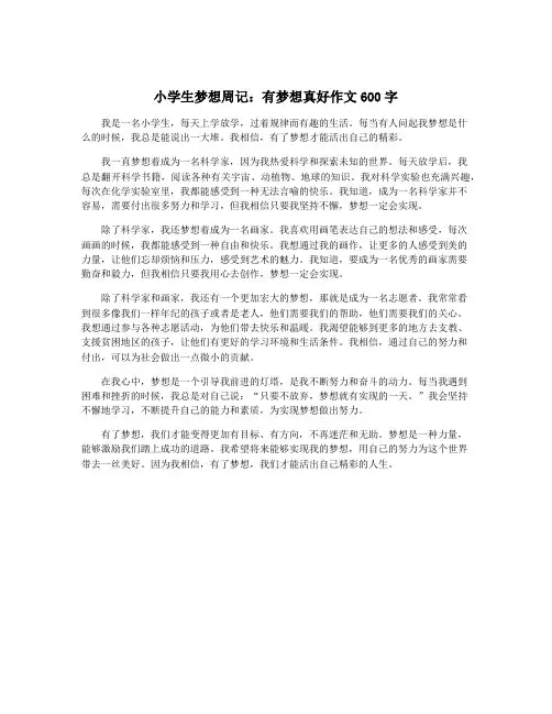 小学生梦想周记：有梦想真好作文600字