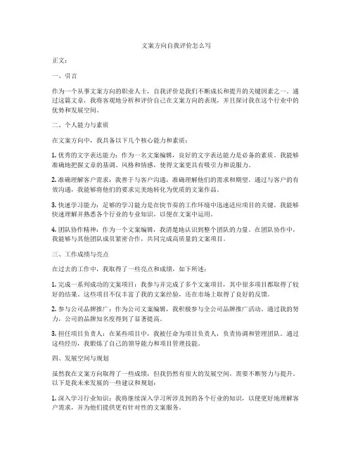 文案方向自我评价怎么写