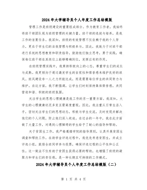 2024年大学辅导员个人年度工作总结模版（3篇）