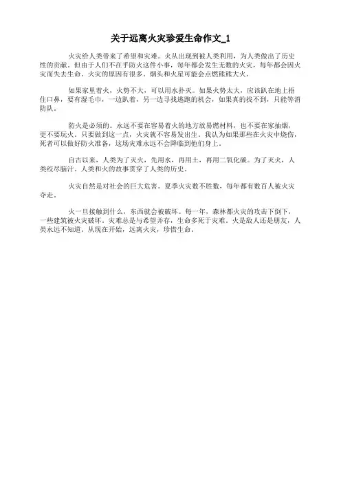 关于远离火灾珍爱生命作文