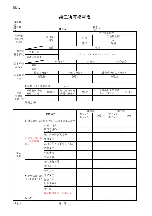 竣工决算报审表