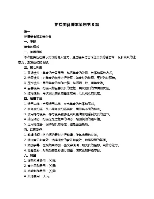 拍摄美食脚本策划书3篇