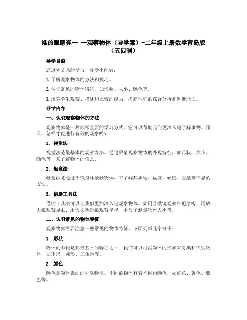 谁的眼睛亮— —观察物体【导学案】-二年级上册数学青岛版五四制