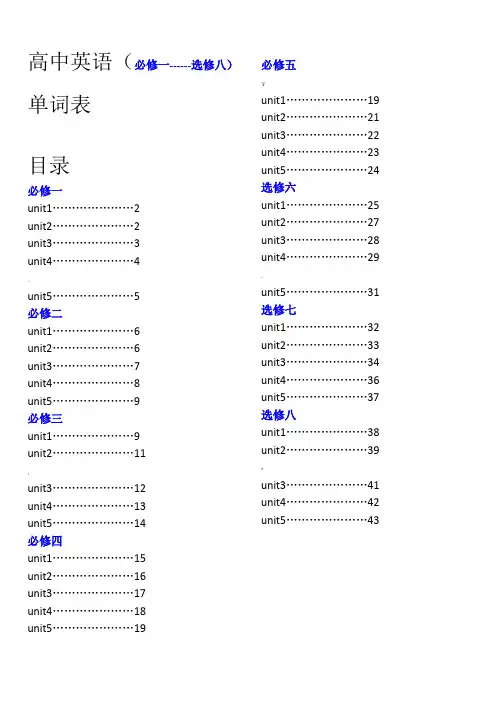 高中英语(必修一至选修八)单词表