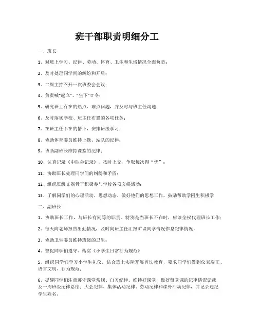 班干部职责明细分工