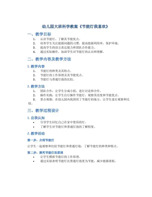 幼儿园大班科学教案《节能灯我喜欢》
