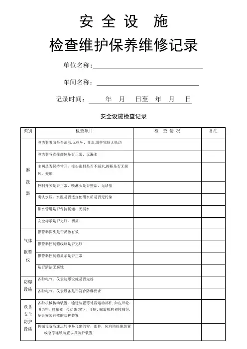 安全设施检查维护保养记录