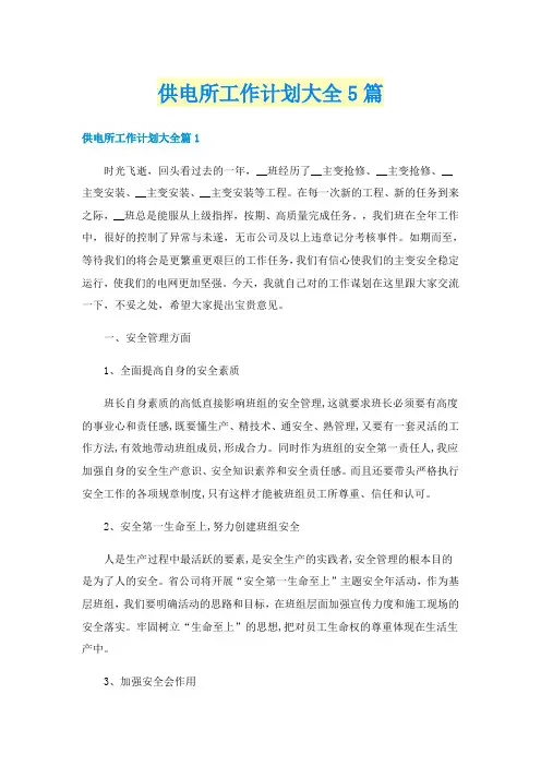 供电所工作计划大全5篇