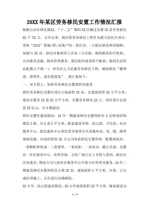 2019年某区劳务移民安置工作情况汇报