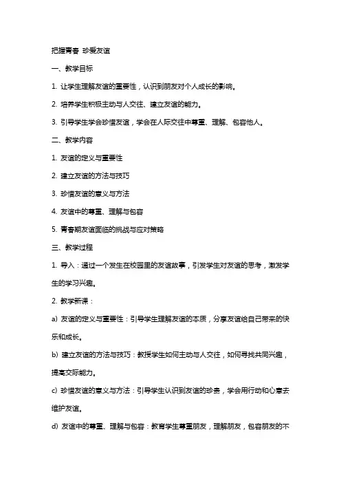 把握青春珍爱友谊教案