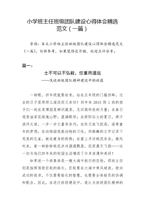 小学班主任班级团队建设心得体会精选范文(一篇)