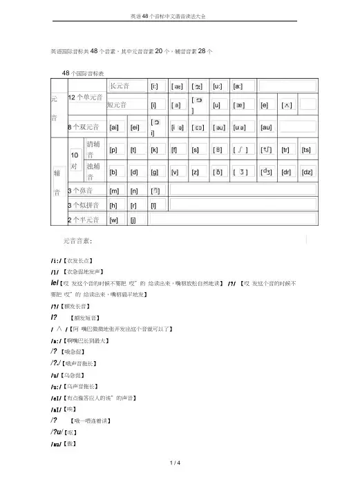 英语48个音标中文谐音读法大全.docx