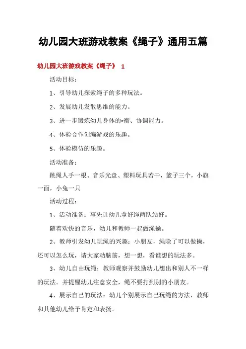 幼儿园大班游戏教案《绳子》通用五篇