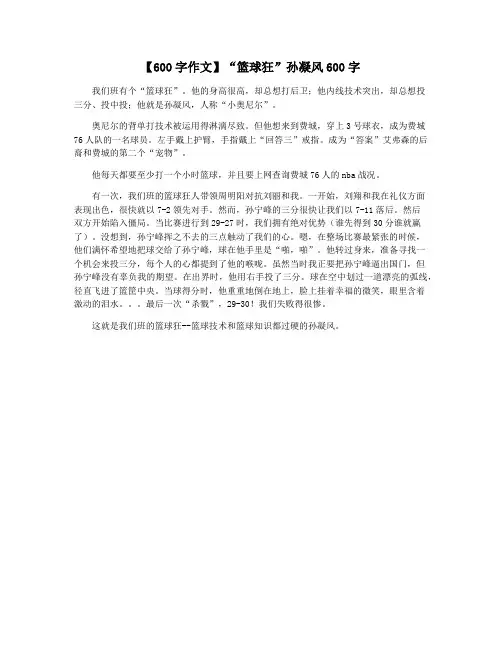 【600字作文】“篮球狂”孙凝风600字