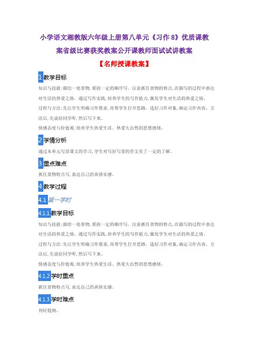小学语文湘教版六年级上册第八单元《习作8》优质课教案省级比赛获奖教案公开课教师面试试讲教案