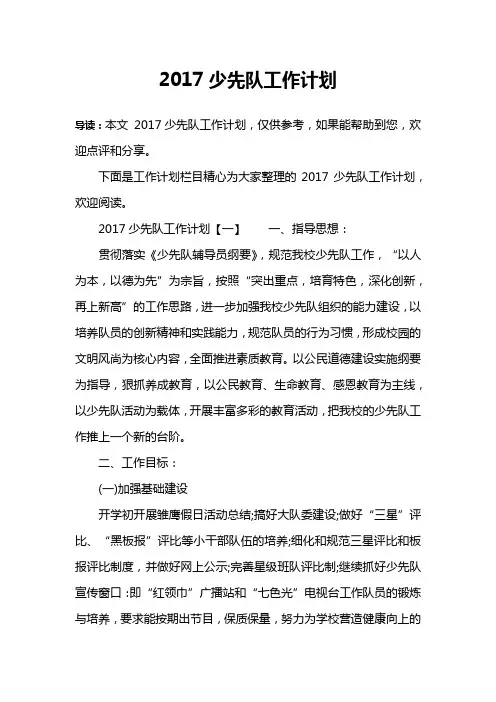 2017少先队工作计划