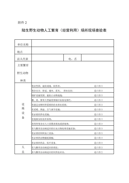 陆生野生动物人工繁育经营利用场所现场查验表