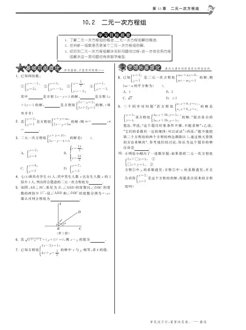 【名师点睛】数学苏科版七下-特训班 10.2二元一次方程组含答案