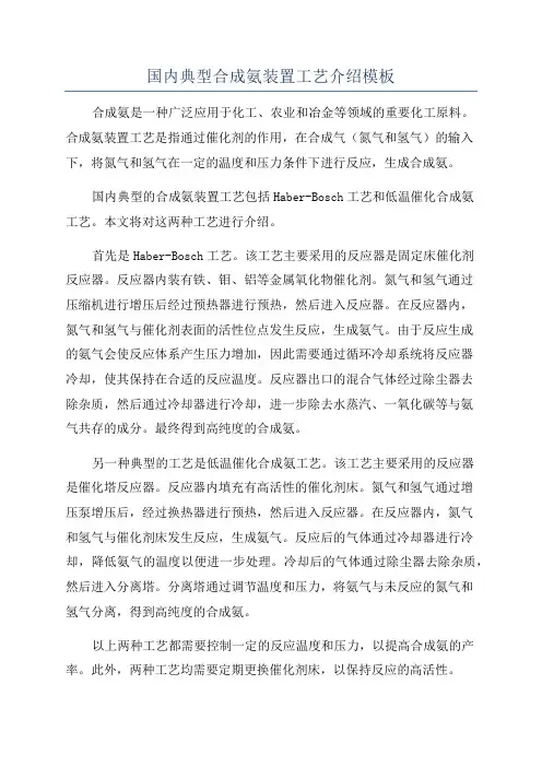 国内典型合成氨装置工艺介绍模板