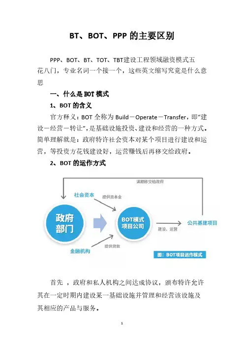 BT、BOT、PPP的主要区别