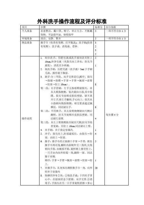外科洗手操作流程及评分标准
