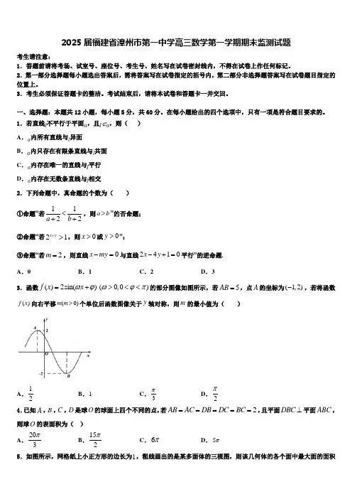 2025届福建省漳州市第一中学高三数学第一学期期末监测试题含解析