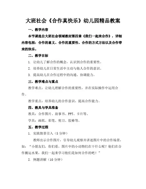 大班社会《合作真快乐》幼儿园精品教案