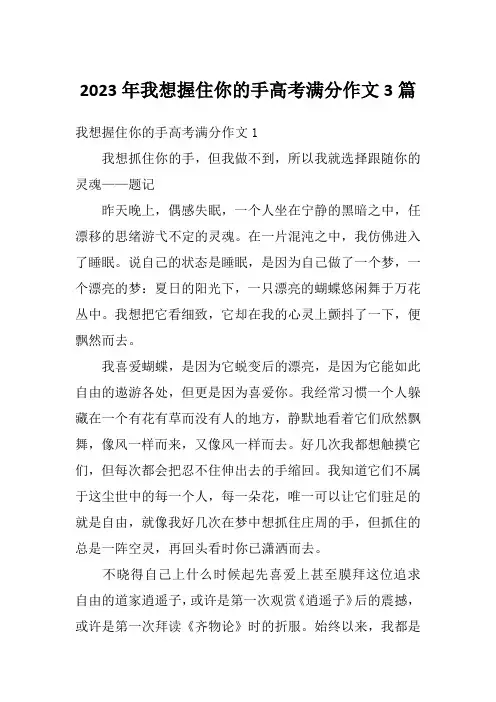 2023年我想握住你的手高考满分作文3篇