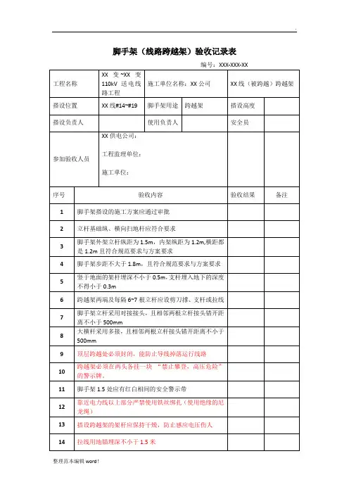脚手架(跨越架)验收表格