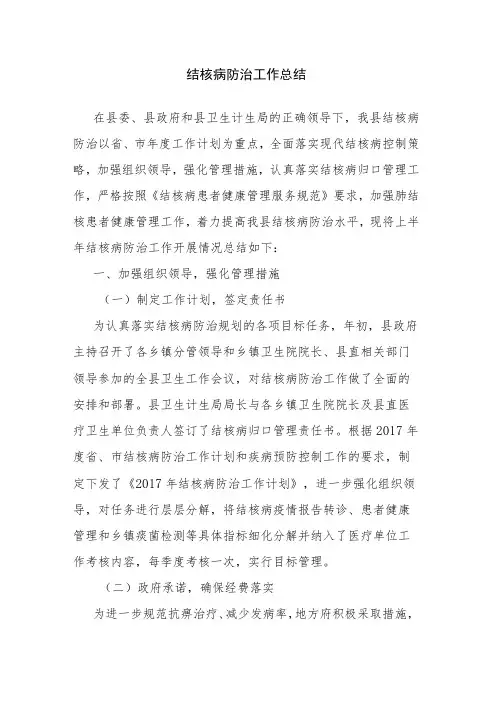 结核病防治工作总结