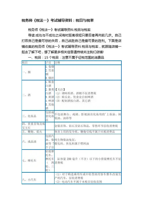 税务师《税法一》考试辅导资料：税目与税率